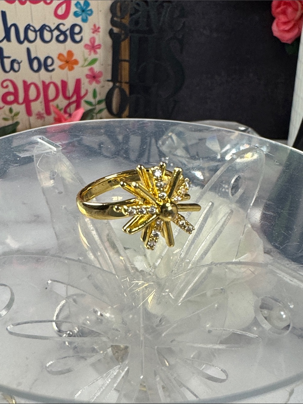 Gold Starburst Crystal Ring - Women Jewelry